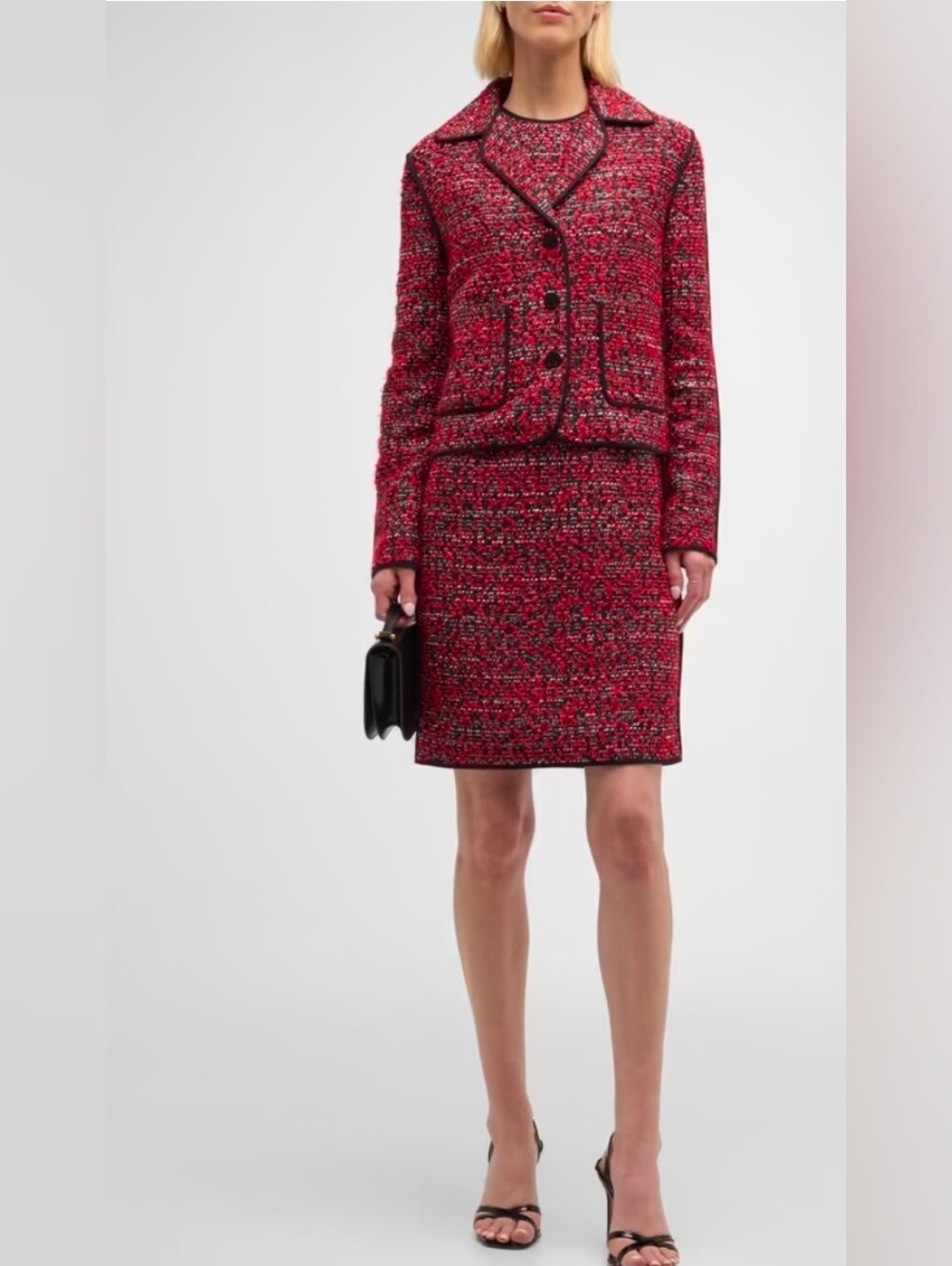 St. John Red Tweed Dress With Blazer